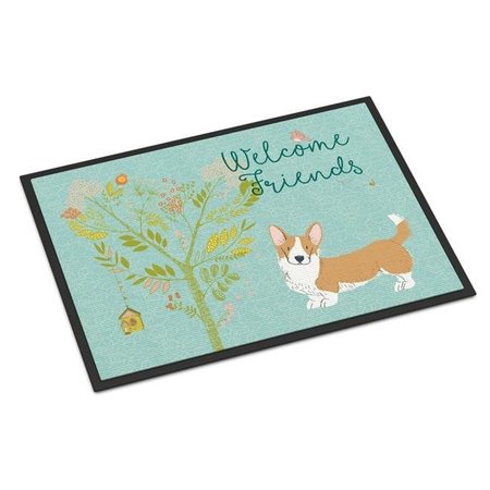 CAROLINES TREASURES Carolines Treasures BB7611MAT Welcome Friends Cardigan Welsh Corgi Tricolor Indoor or Outdoor Mat; 18 x 27 in. BB7611MAT